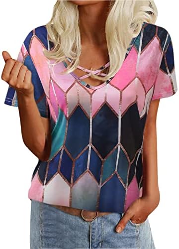 Bluza Košulja za žene Ljetna jesen meka udobna 2023 odjeća kratki rukavi v vrat pamuk grafički vrh E5 E5 E5