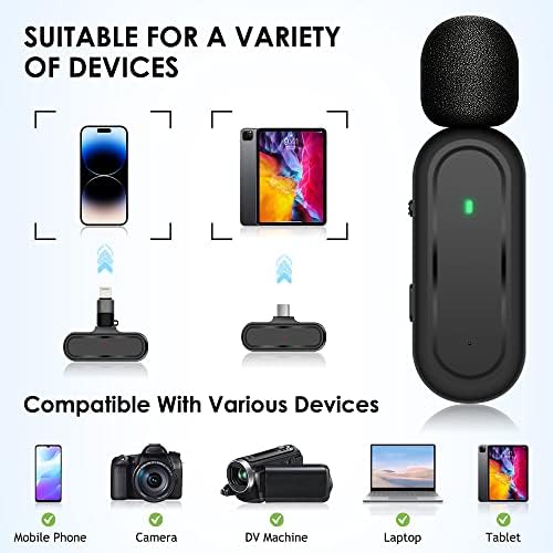 Bežični lavalier mikrofon za iPhone, iPad Android s adapterom i futrolom za punjenje, 2 pakiranja bežičnog repa za mic 70ft, 7H Plug-Play