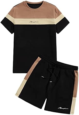 Gorglitter muški 2 komad slova Grafička odjeća Boja blok majice kratkih rukava i kratke hlače set