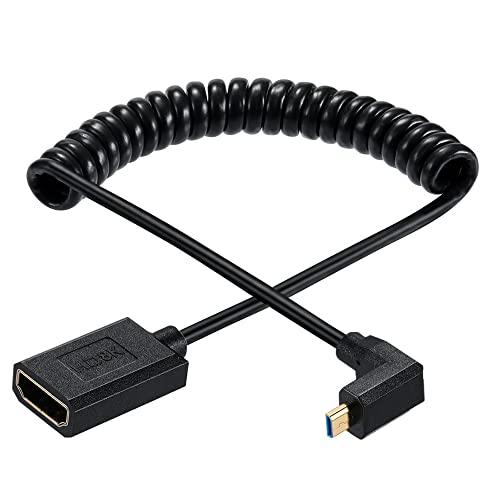 Qaoquda Micro HDMI na HDMI namotani kabel, 8K Micro HDMI mužjak na HDMI žensko 90 stupnjeva kuta opruge za proširenje kabela 2.1V za