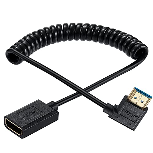 Qaoquda 8K HDMI kabel za proširenje, 4ft namotana HDMI 2.1 mužjaka do ženskog kuta od 90 stupnjeva Spiral Spiral Extender kabel, velika