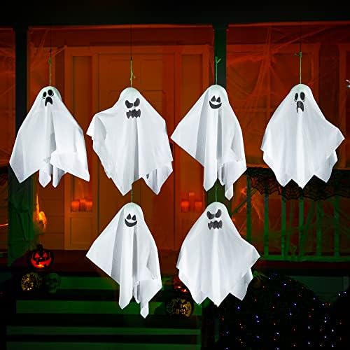 Joyin 19 Halloween White Ghost, 6 PCS Halloween Viseći duhovi za ukras za zabavu za Halloween, simpatični leteći duh za prednji dvorišni