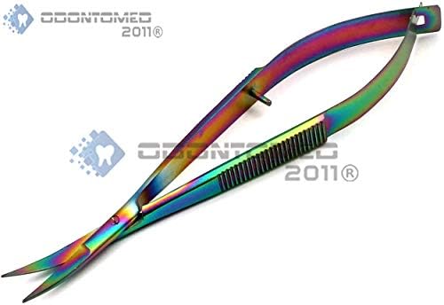 Odontomed2011 Paket od 2 komada ravne i zakrivljene dugine boje Titanium navršeni EZ Snips Empoidery Scissors