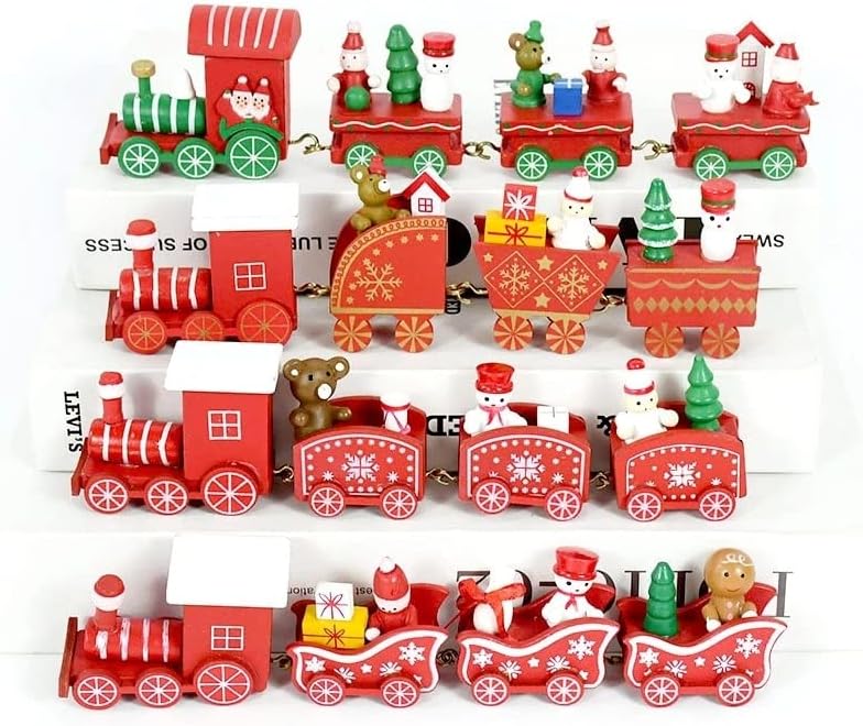 PifUDE božićni ukrasi Božićni ukras od drvenog vlaka Slatki oslikani vlak s Djed Mraz Snowman Novogodišnju zabavu poklon