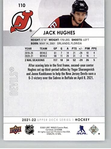 2021-22 Gornja paluba 110 Jack Hughes New Jersey Devils Series 1 NHL Hockey Base Trgovačka kartica