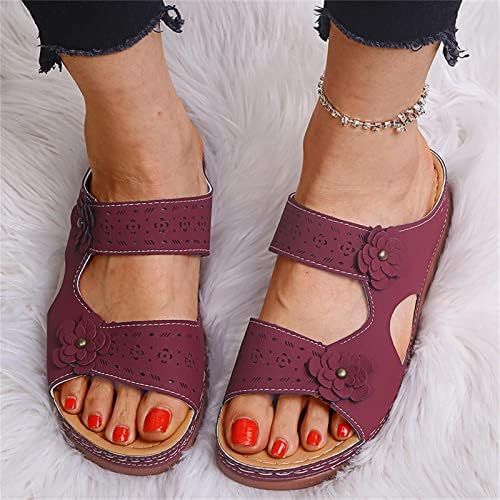 Ženske klinove papuče vintage šuplje iz rimske sandale plaža casual ravna jatovi, unutarnji i vanjski tobogani