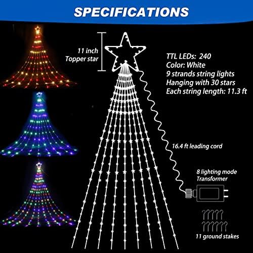 Vanjska božićna zvijezda String Svjetla, 13ft 240 LED osvijetljena svjetla s vodovima s topper zvijezdama Fairy Lights 8 Modes za božićni