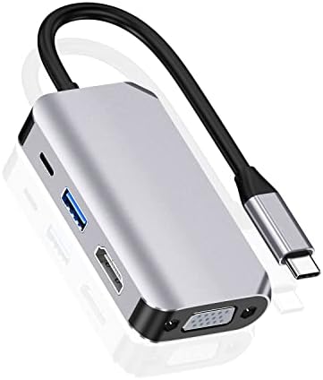 USB C Aadapter Hub, 4 u 1 USB tipa C do 4K HDMI, VGA, USB3.0 i USB-C PD Multiport Dock Station kompatibilan s MacBook Series, ChromeBook,